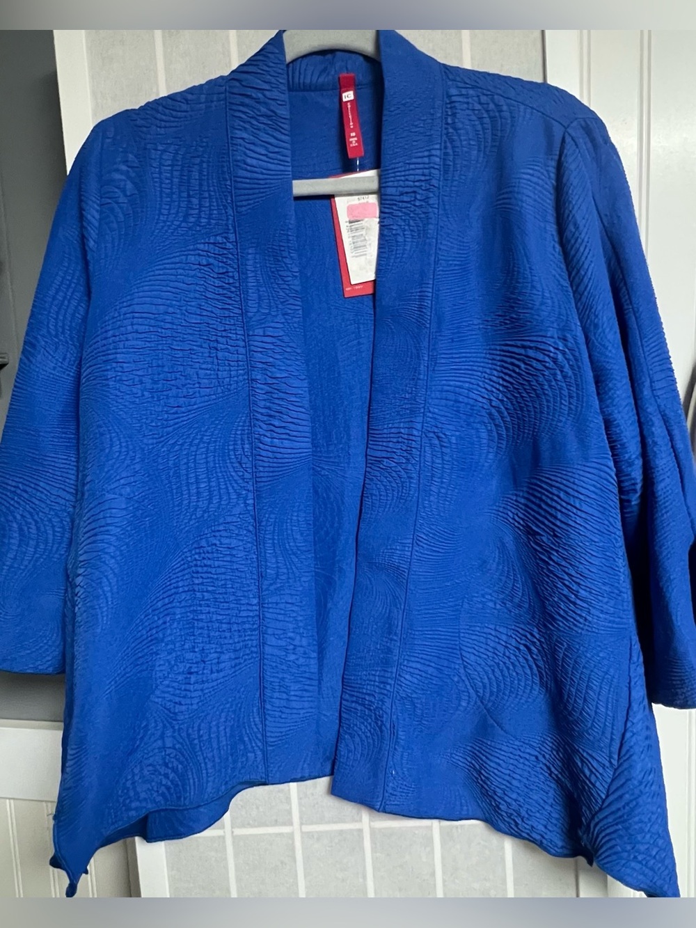 IC Collection Connie K Jacket Women’s Sz XS Blue Textured Kimono Open Front NWT